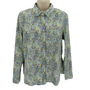 Banana Republic Womens Large Soft Wash Shirt Blue Green Paisley Scroll Collared